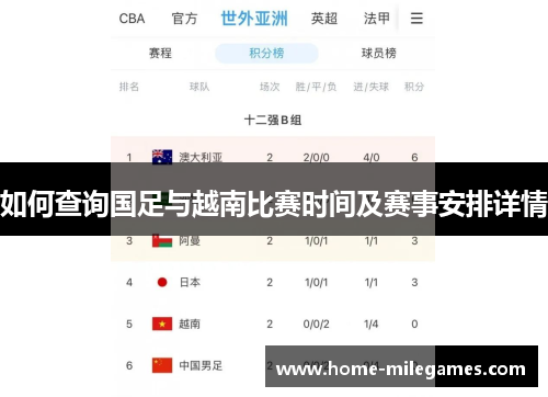 如何查询国足与越南比赛时间及赛事安排详情